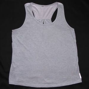 WOMENS RBX GRAY ATHLETIC ACTIVE TANK TOP WHITE STRIPE MESH OPEN BACK LONG XL